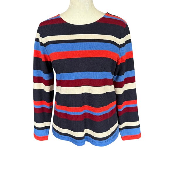 J. Crew multi color striped long sleeve stretchy pullover zip back top size M - Picture 1 of 9